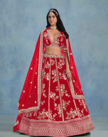Traditional  Embroidered Lehenga Choli in Art Silk with Graceful Net Dupatta