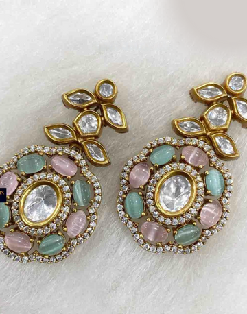 Traditional Green & Pink Kundan Stone Studded Earrings Set Perfect for Weddings & Ethnic Wear