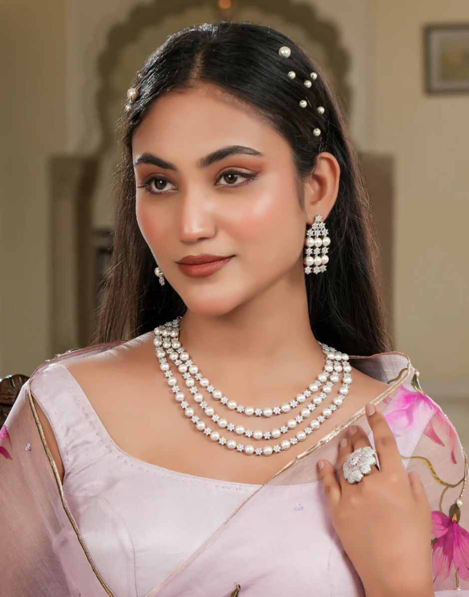 Traditional Maharani Pearl Necklace & Earring Set - Buy
