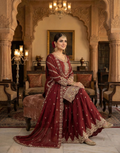 Traditional Maroon Chinon Sharara Set with Heavy Embroidery for Bridal & Festive Wear - Buy_2