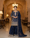 Traditional Maroon Chinon Sharara Set with Heavy Embroidery for Bridal & Festive Wear - Buy_4