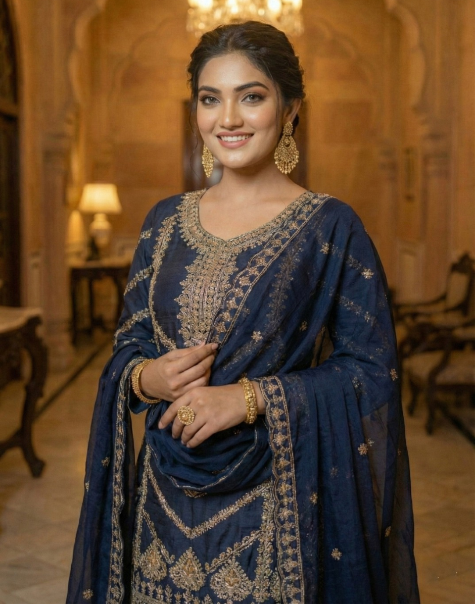 Traditional Maroon Chinon Sharara Set with Heavy Embroidery for Bridal & Festive Wear - Buy_5