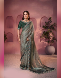 Traditional Meets Contemporary Bandhani Shaded Satin Silk Saree with Embroidery & Embellishments - Buy