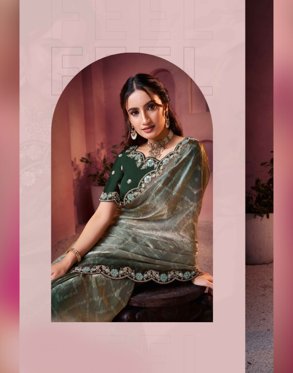 Traditional Meets Contemporary Bandhani Shaded Satin Silk Saree with Embroidery & Embellishments - Buy