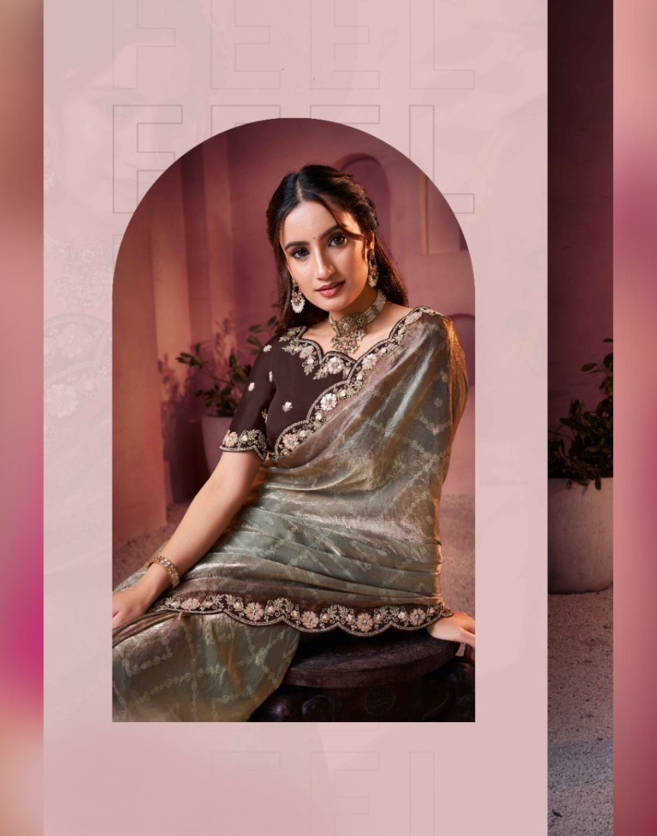 Traditional Meets Contemporary Bandhani Shaded Satin Silk Saree with Embroidery & Embellishments - Buy_3