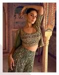 Traditional Mehendi Green Georgette Palazzo Set Seroski Work with Stylish Blouse & Jacket - Buy_2
