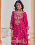 Traditional Pink Kurti Palazzo Set with Beautiful Sequin Embroidery and Dupatta_1