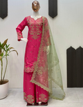 Traditional Pink Kurti Palazzo Set with Beautiful Sequin Embroidery and Dupatta_3