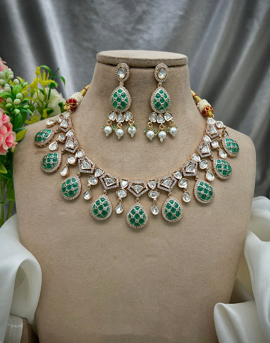 Traditional Real Kundan Set Brass Necklace with Earrings & Carat Plated Perfection - Buy_1