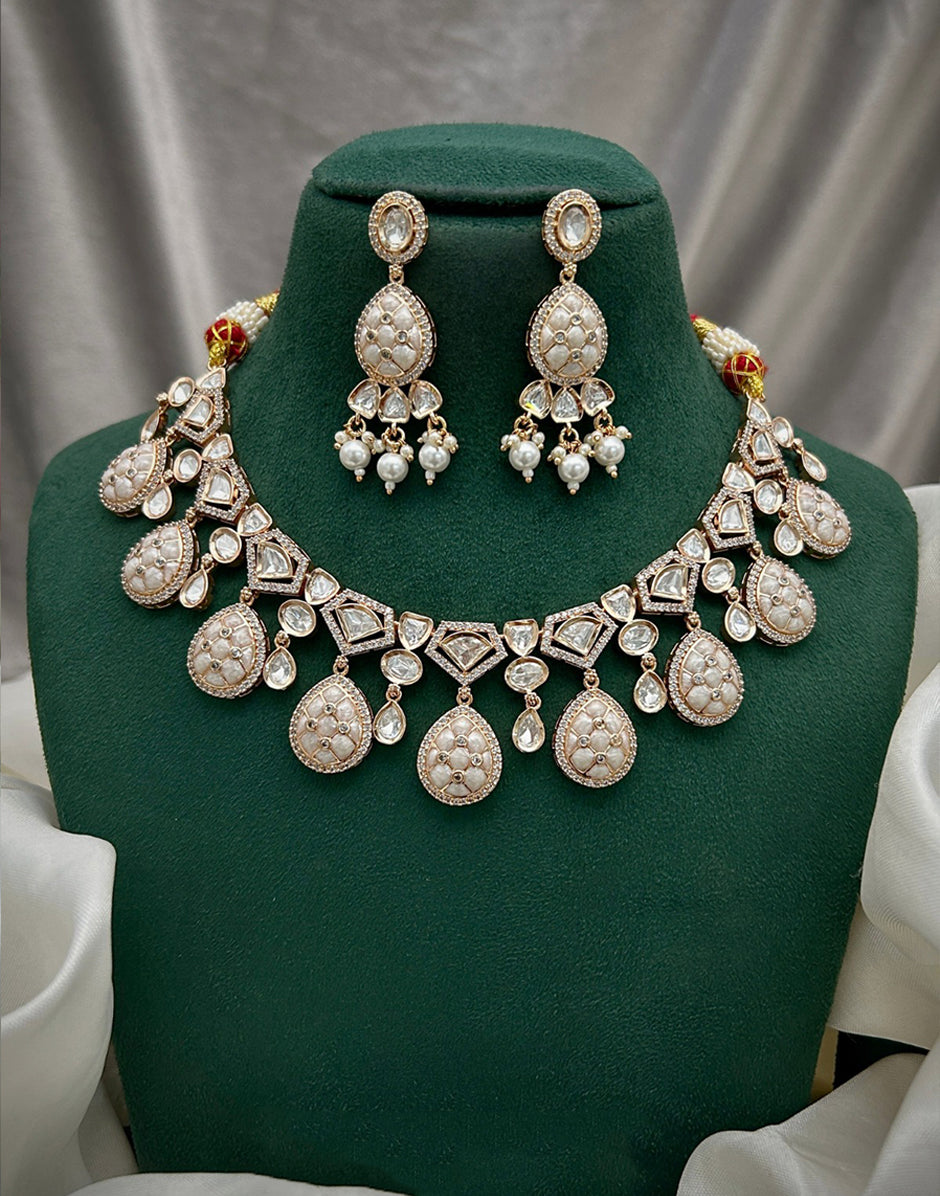Traditional Real Kundan Set Brass Necklace with Earrings & Carat Plated Perfection - Buy_3