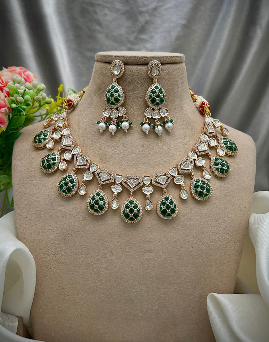 Traditional Real Kundan Set Brass Necklace with Earrings & Carat Plated Perfection - Buy_4