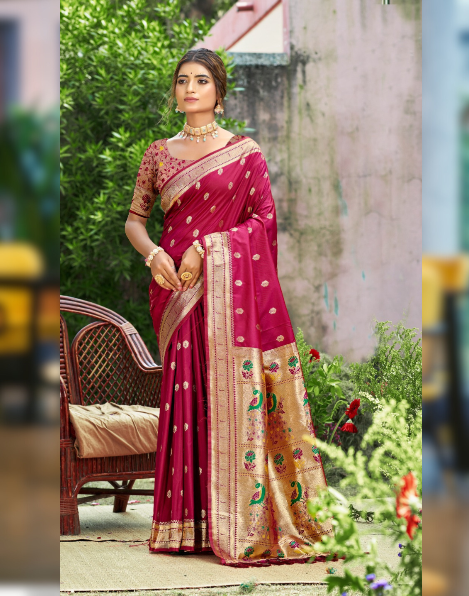 Traditional Silk Self Woven Saree with Blouse Rich Weave & Graceful Look - Buy