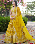 Traditional Yellow Silk Jacquard Lehenga Set Zari & Sequin Work with Sheer Organza Dupatta