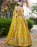 Traditional Yellow Silk Jacquard Lehenga Set Zari & Sequin Work with Sheer Organza Dupatta_2