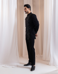 Treble Twilight Formal Two-Piece Black Bandhgala with Silver Thread Detailing & Trousers_2