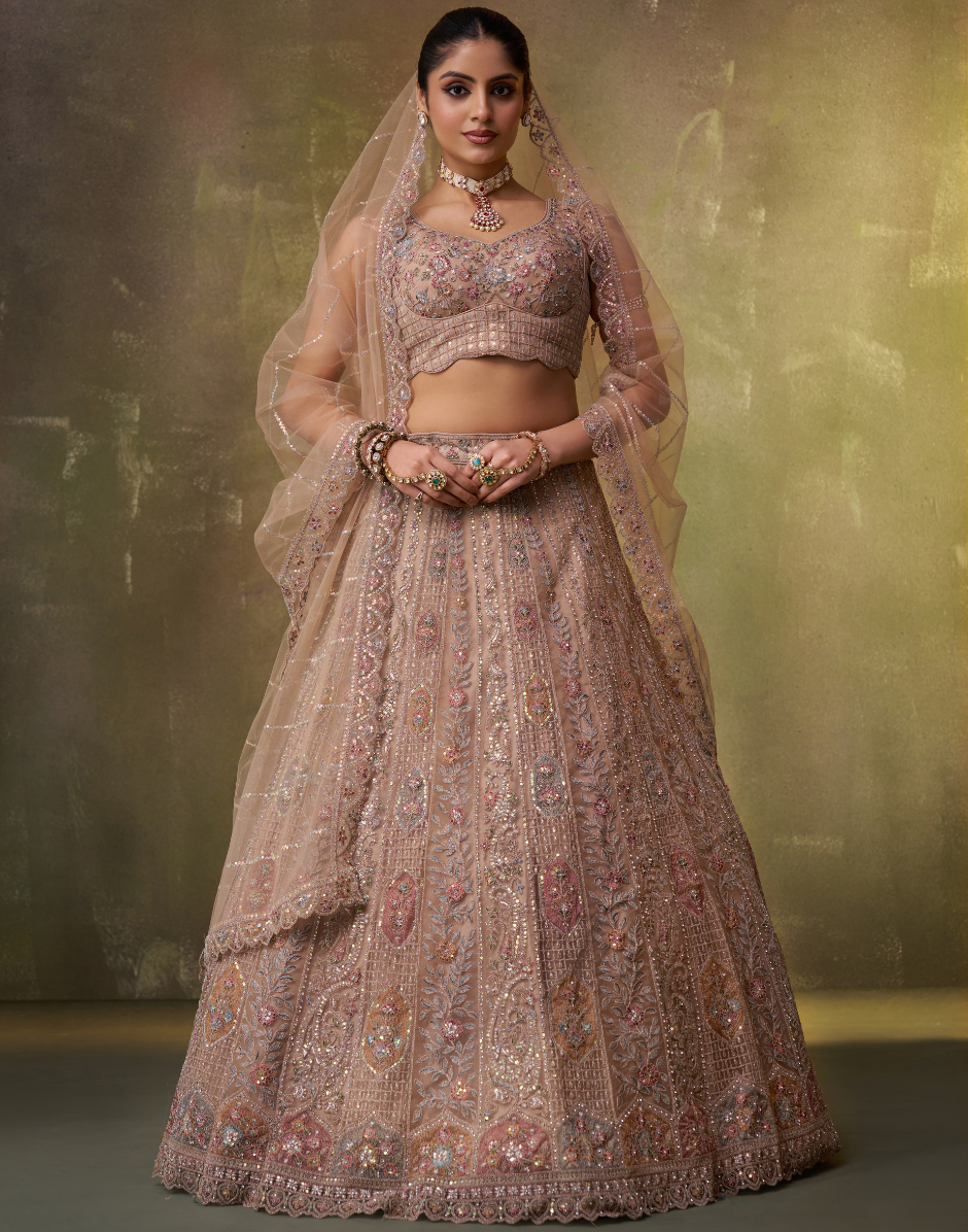 Trendy Net Fabric Lehenga Choli with Heavy Sequins Embroidery & Dupatta - Buy