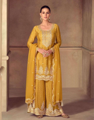 Trendy Real Chinon Kurta Palazzo Dupatta Set Elegant Digital Prints for All Occasions