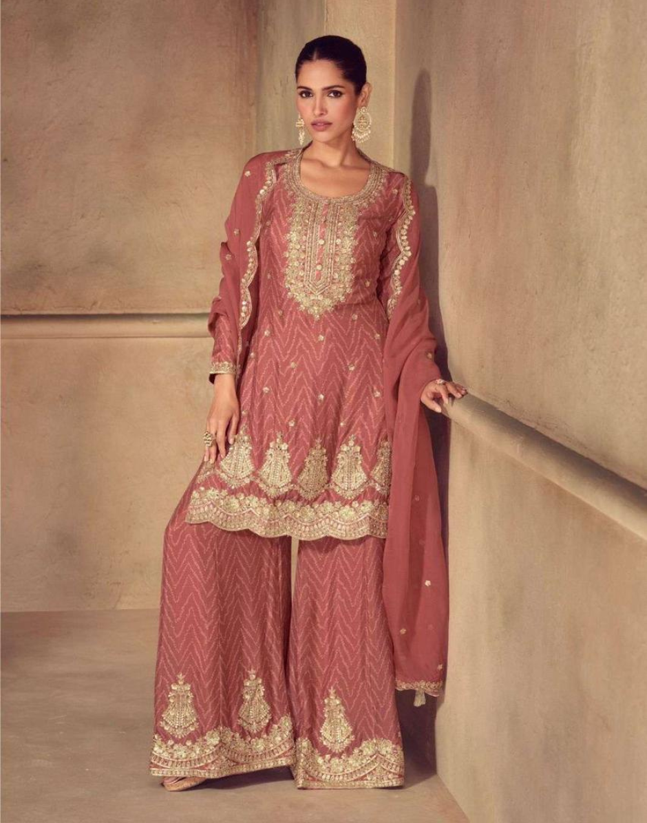 Trendy Real Chinon Kurta Palazzo Dupatta Set Elegant Digital Prints for All Occasions_3