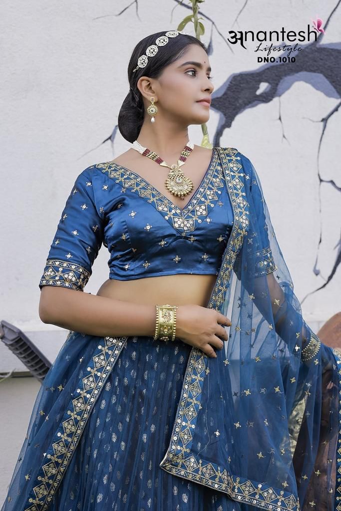 Turquoise Blue Pure Georgette Sequins And Thread Embroidery Semi-Stitched Lehenga Choli & Dupatta - Rent