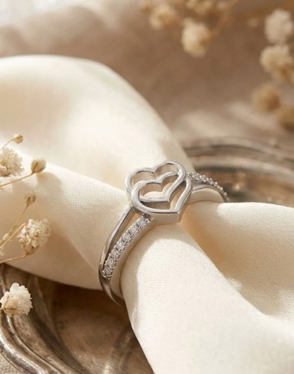 Twin Heart Sparkle Adjustable Ring - Buy_1