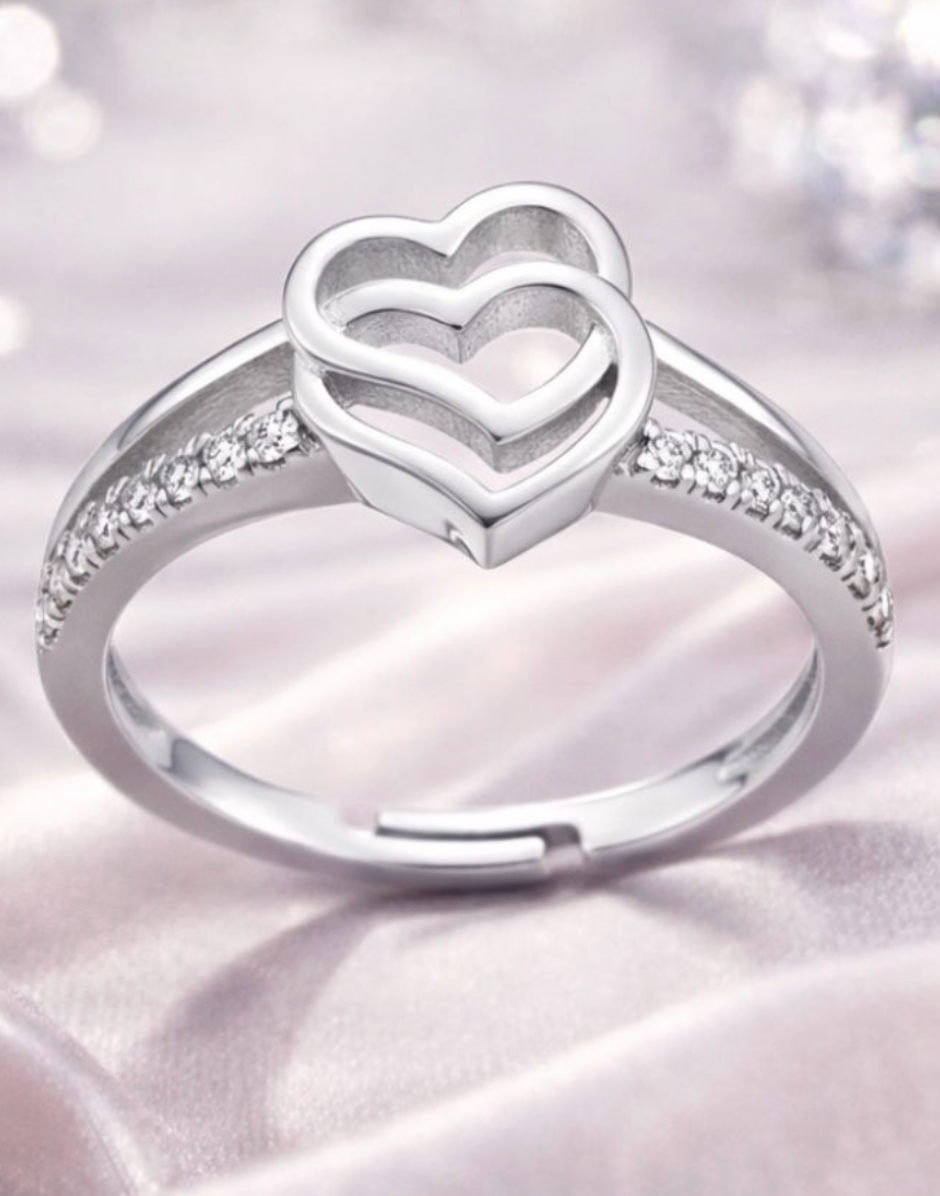 Twin Heart Sparkle Adjustable Ring - Buy_2