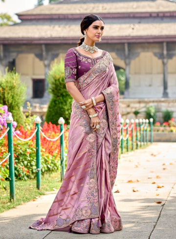 PURPLE ELEGANT AND TRENDY DESIGNER EMBROIDERY SAREE - RENT