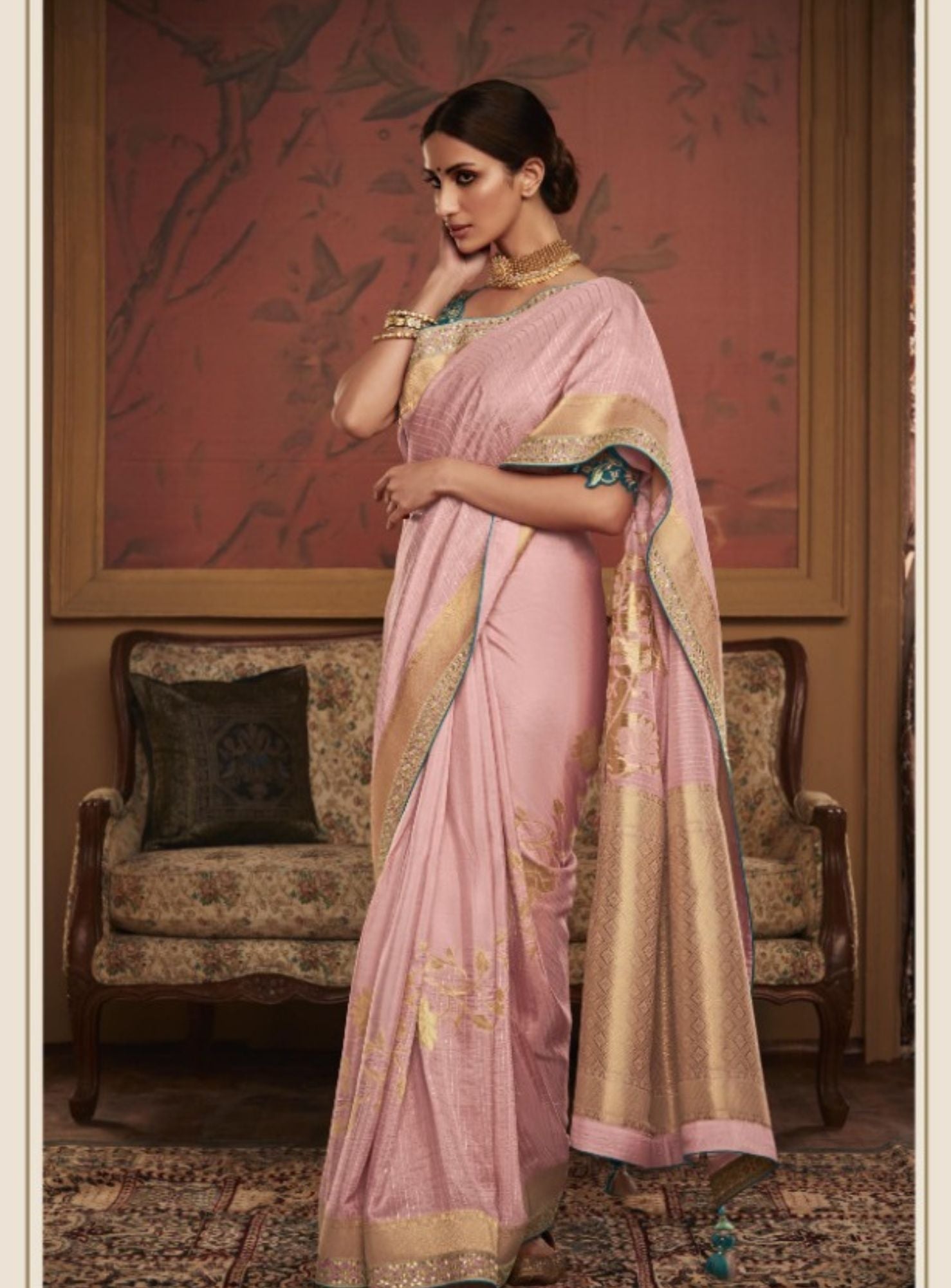 Powder Pink Pre-Drape Georgette Saree - Suruchi Parakh - East Boutique |  Georgette sarees, Baby pink saree, Saree