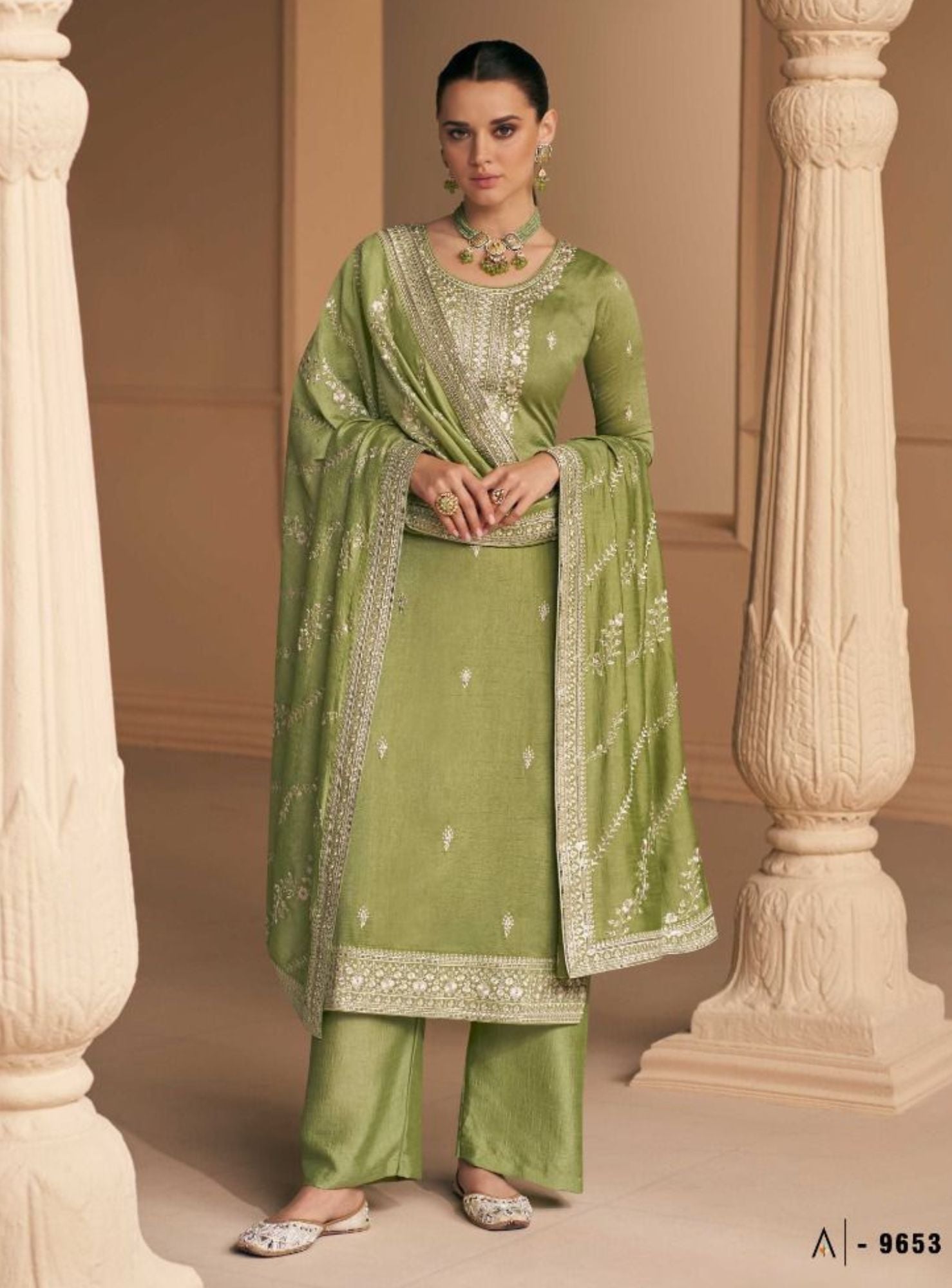 ELEGANT ART SILK FLOWY KURTA SET - RENT