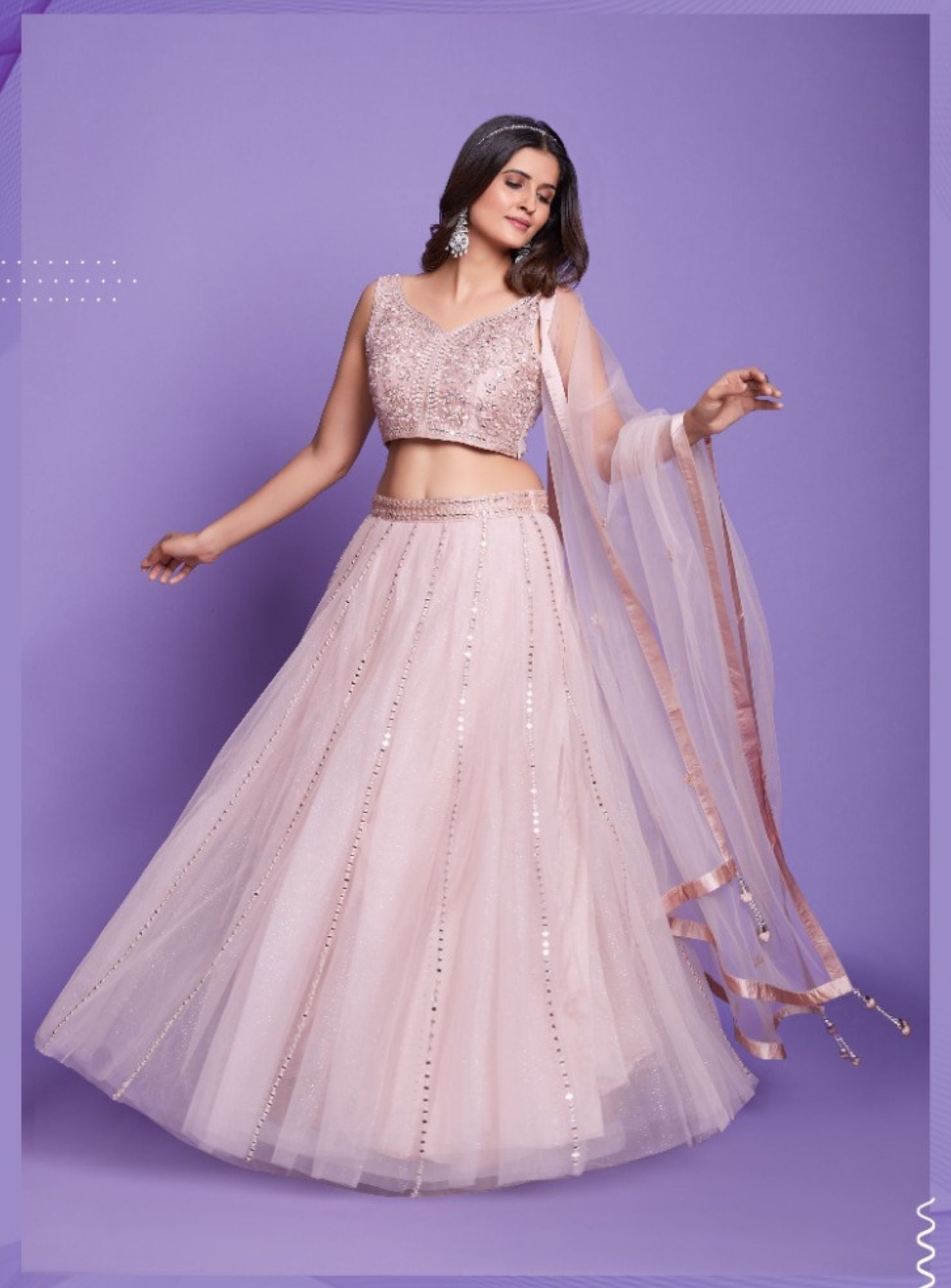 Baby Pink Lehenga With Silver Mirror Embroidery- Clearance