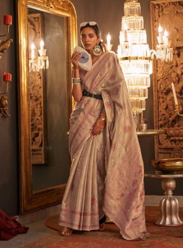 Peach Jacquard art silk saree - RENT