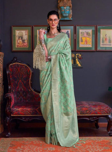 ELEGANT JACQUARD MINT GREEN KATAN SILK SAREE - RENT