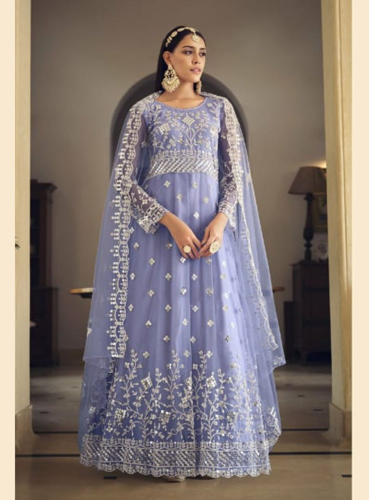Beautiful lavender butterfly net embroidered anarkali - rent