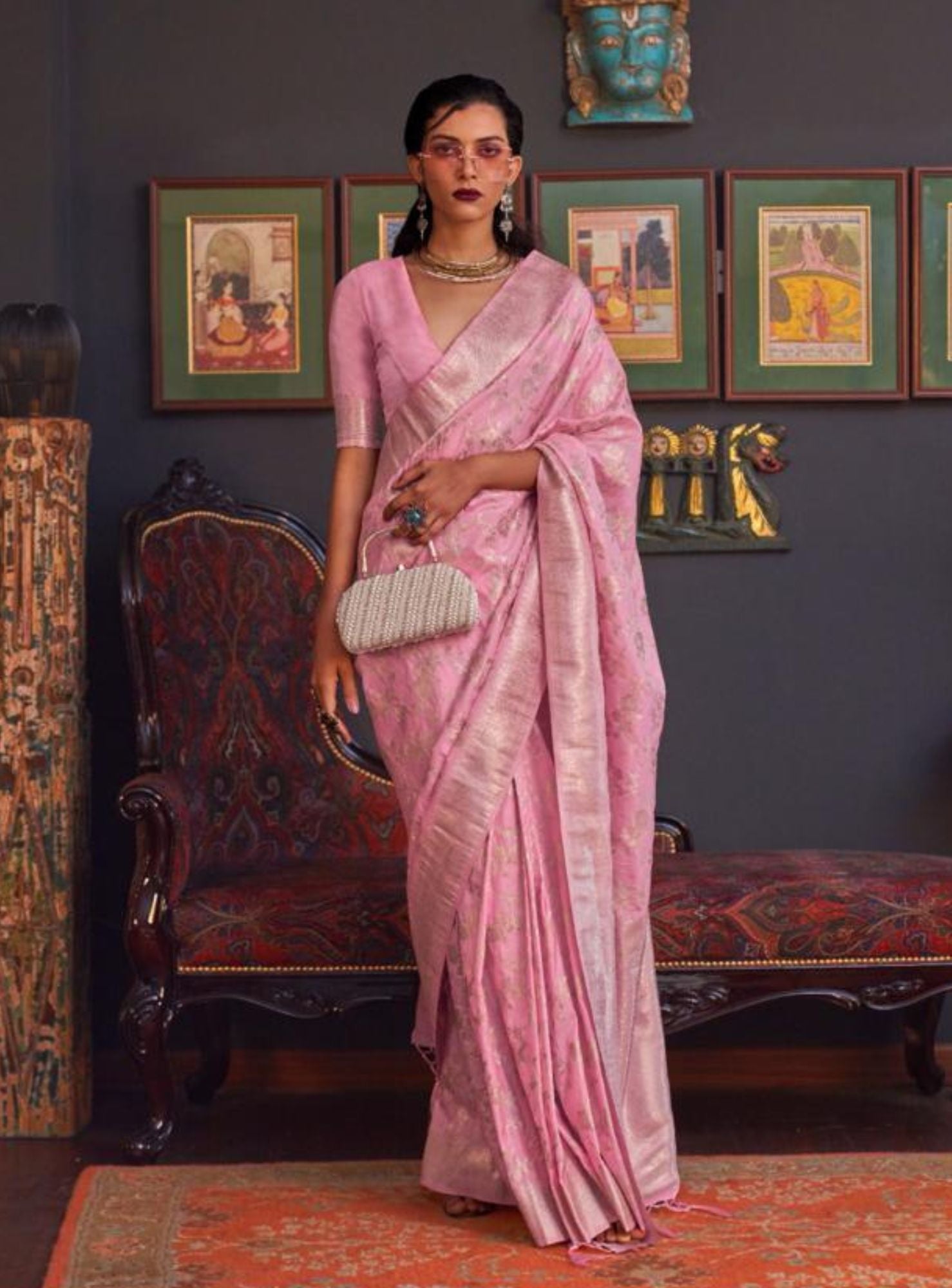 SIRISHA - light pink katan silk saree - DHARKI ONLINE STORE