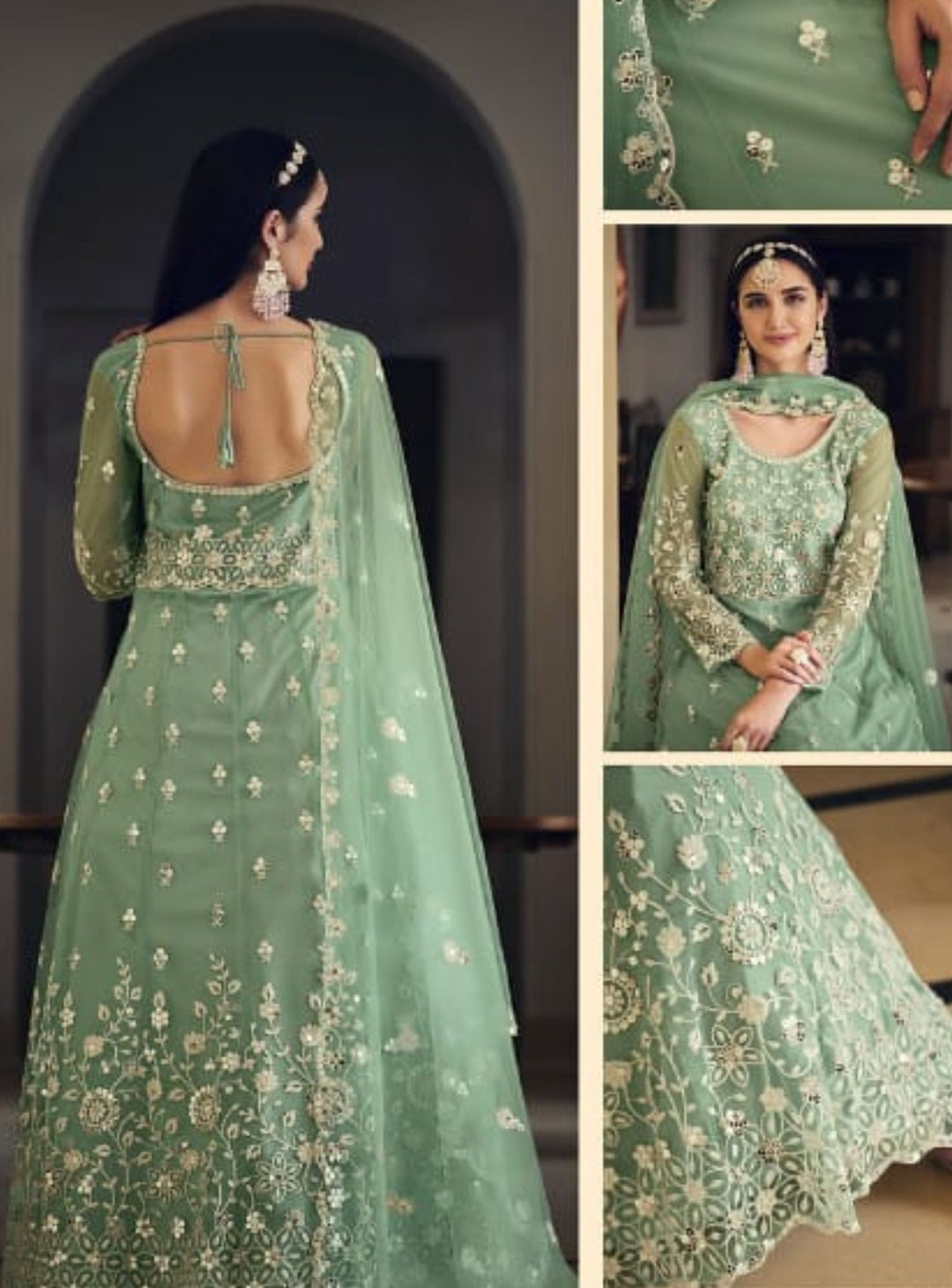 Beautiful green butterfly net embroidered anarkali - rent