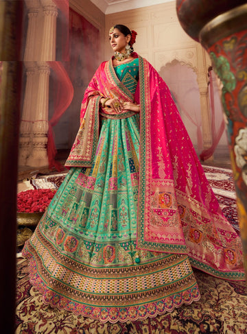 Beautiful Royal Mint Green Lehenga Set - Rent