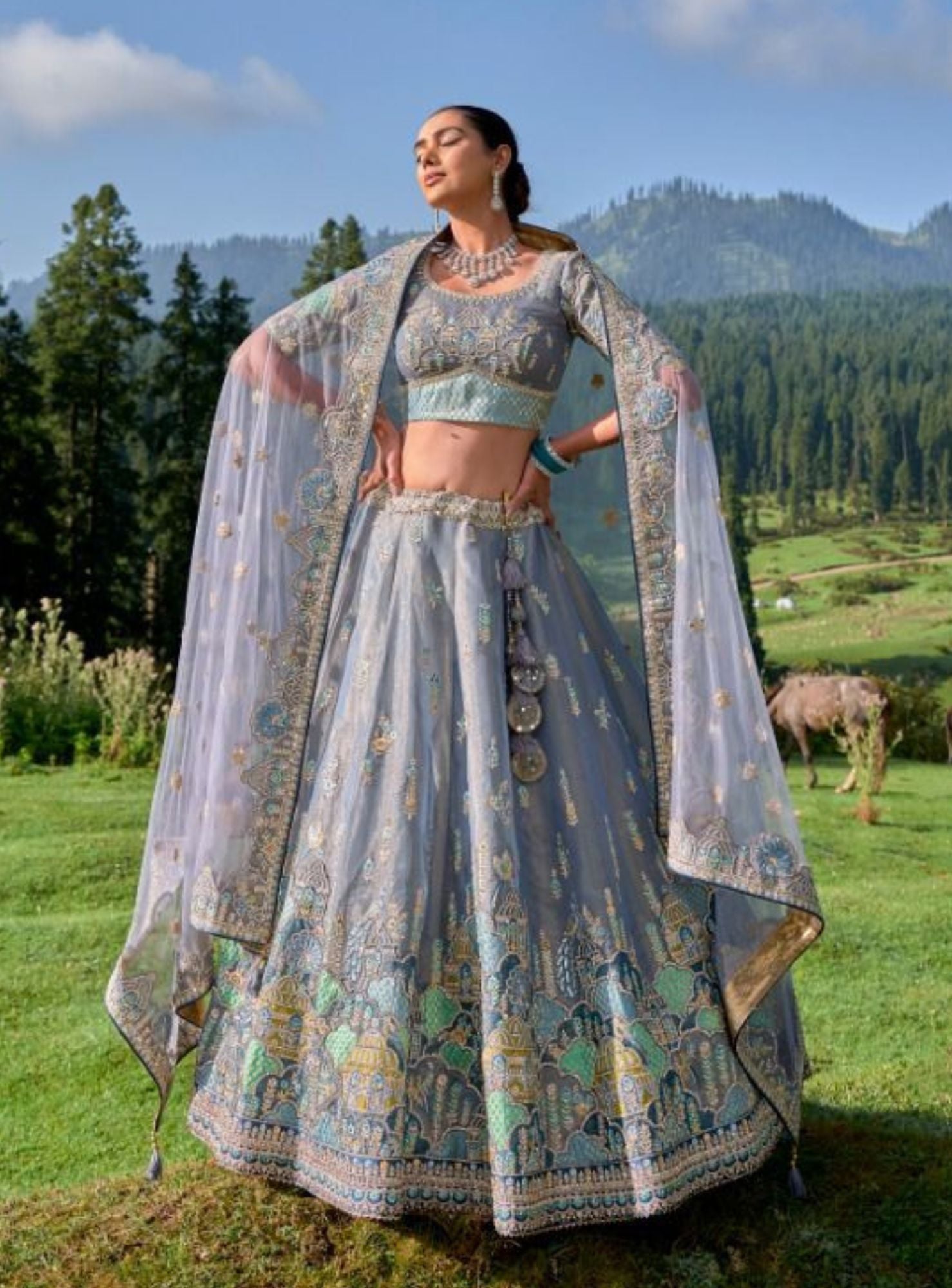 Elegant Light Blue Cotton Circular Lehenga Choli With Dupatta – Cygnus  Fashion