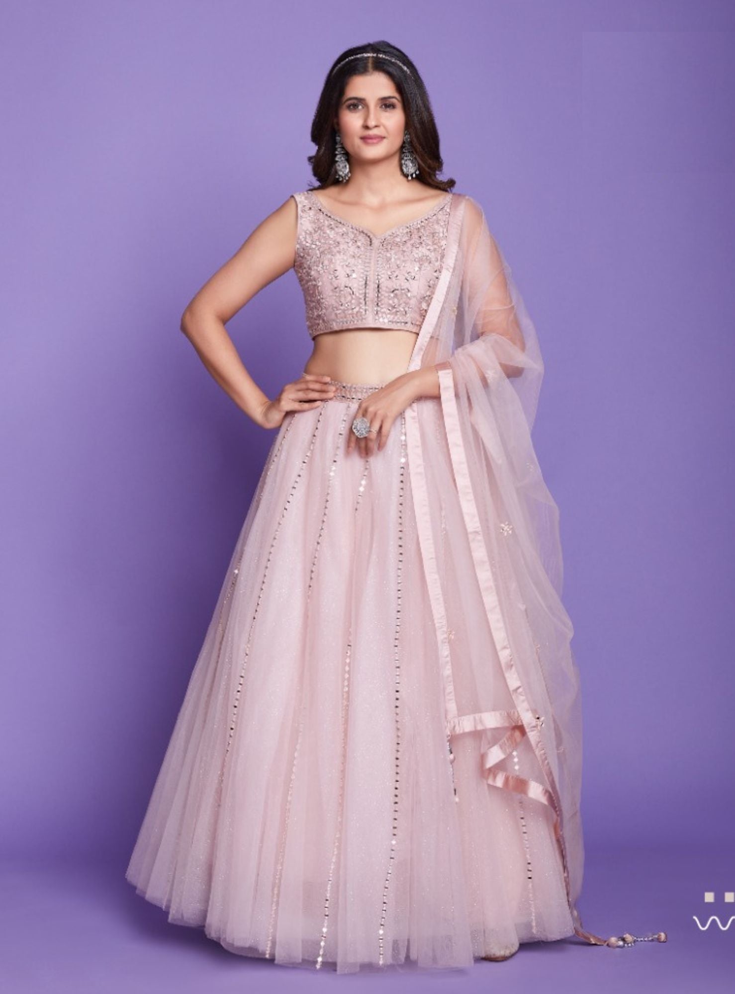 SKY HEIGHTS Girls Pink & Silver Embellished Ready to Wear Lehenga & Choli  With Dupatta - Absolutely Desi