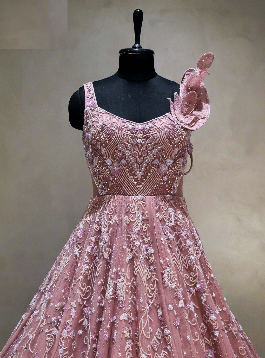 Meraj couture's Onion Pink Ruffled Gown - RENT