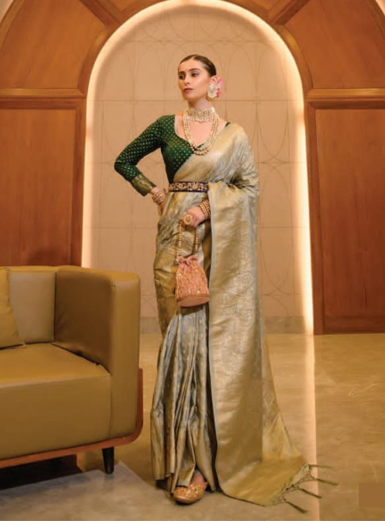 Buy Silver Designer Wedding Sari | Wedding Sarees