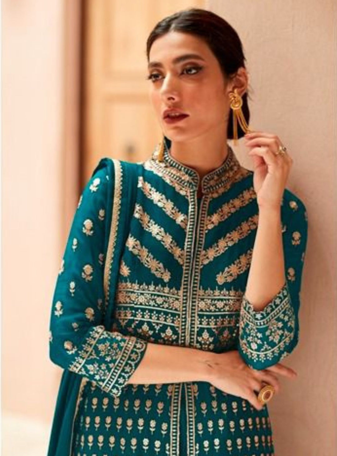 Teal blue palazzo suit for women