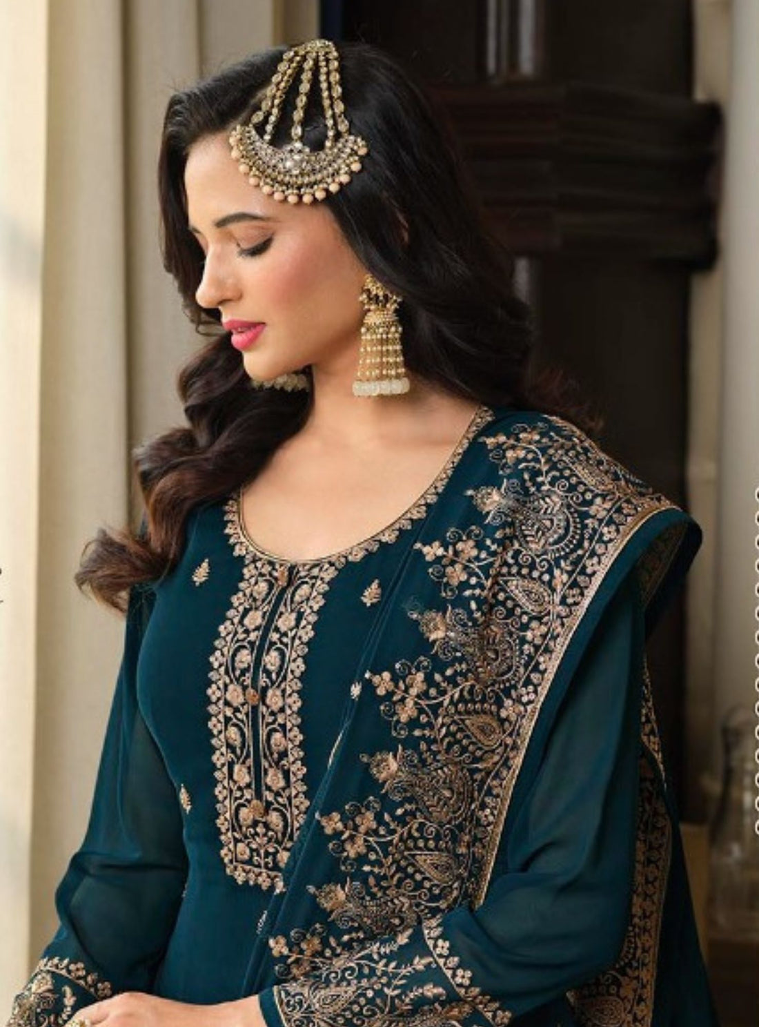 Teal Long Kurta Georgette Sharara Set - Rent