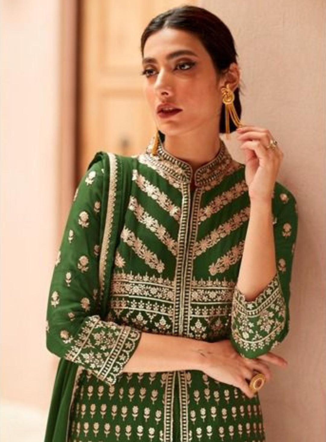 Green palazzo suit for women