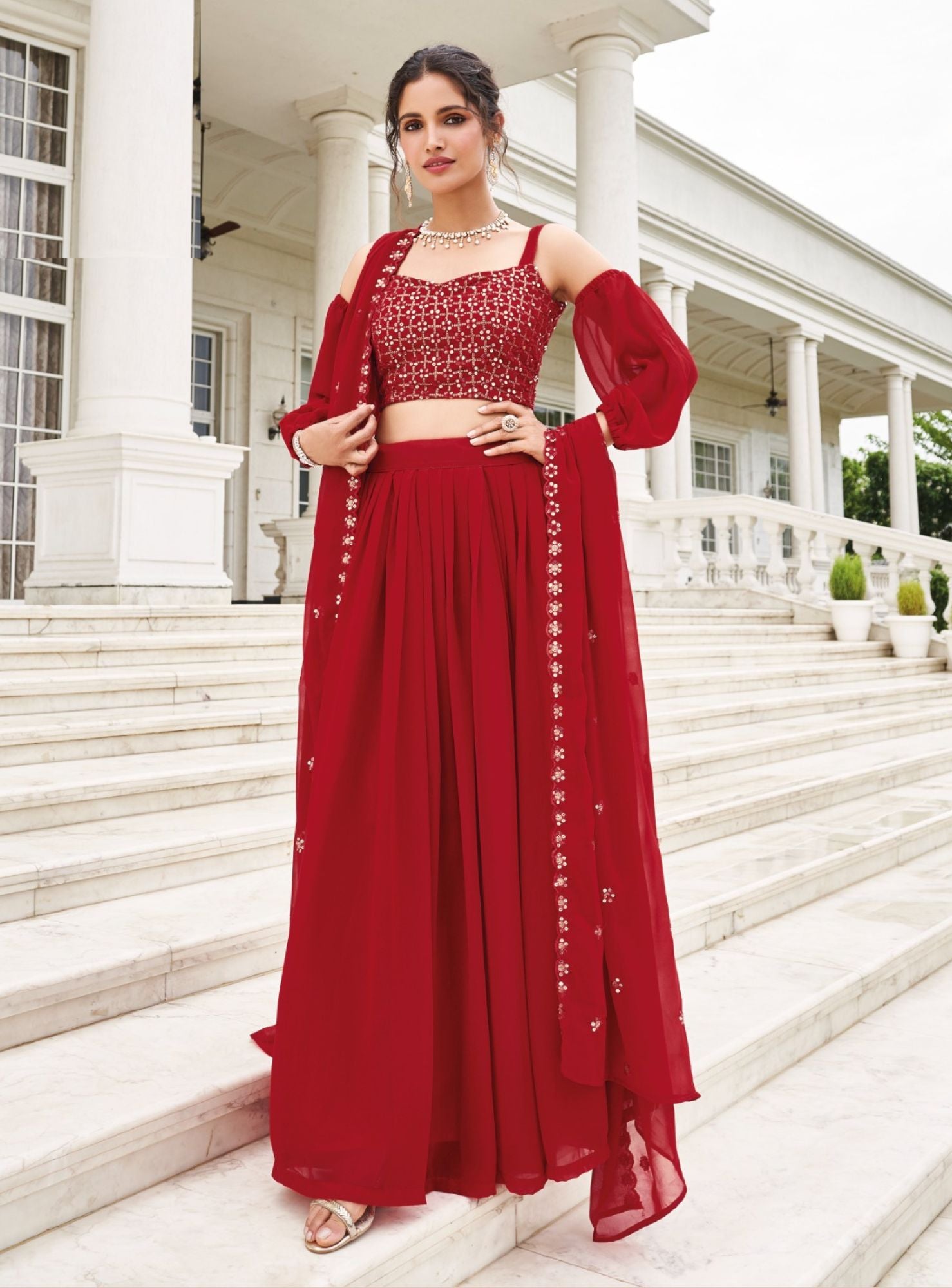 Trendy And Elegant Georgette Lehenga Set - Rent