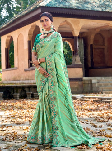 SEA GREEN ELEGANT AND TRENDY DESIGNER EMBROIDERY SAREE - RENT