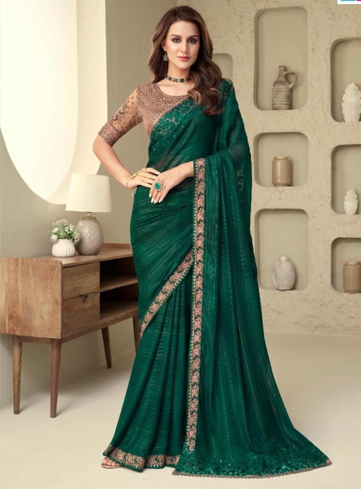 Elegant Green Soft Silk Saree - Rent