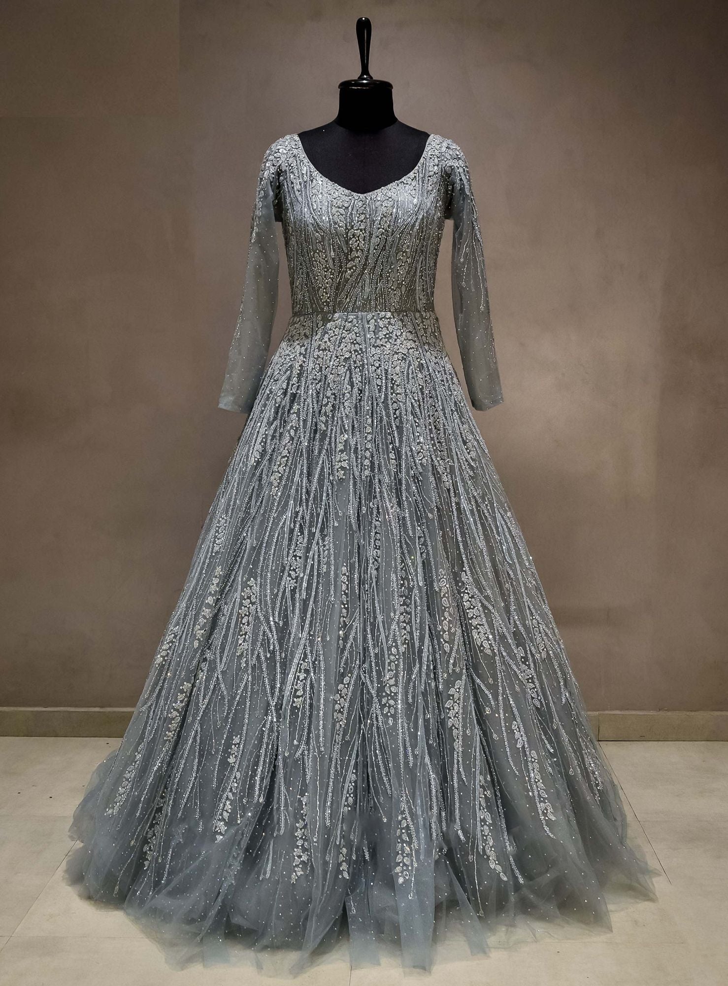 Grey Beaded Crystals Sparkle Ball Gown Wedding Dress With Sweep Train &  Glitter Tulle Various Styles - Etsy Hong Kong