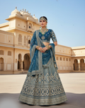 Velvet Lehenga Blouse with Sequins Embroidery & Net Dupatta Glamorous Ethnic Set - Buy
