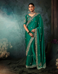 Verdant Grace Saree Premium Green Fabric with Artistic Aari and Handwork Motifs - Buy