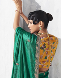 Vibrant Green Embroidered Saree with Contrast Printed Blouse Ethnic Chic - Buy_2