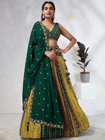 Vibrant Green Multicolor Embroidered Sequin Lehenga Choli Set with Elegant Dupatta
